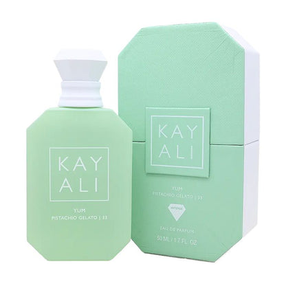 Kayali Yum Pistachio Gelato 33 Eau de Parfum 100ml spray bottle, creamy pistachio fragrance for women