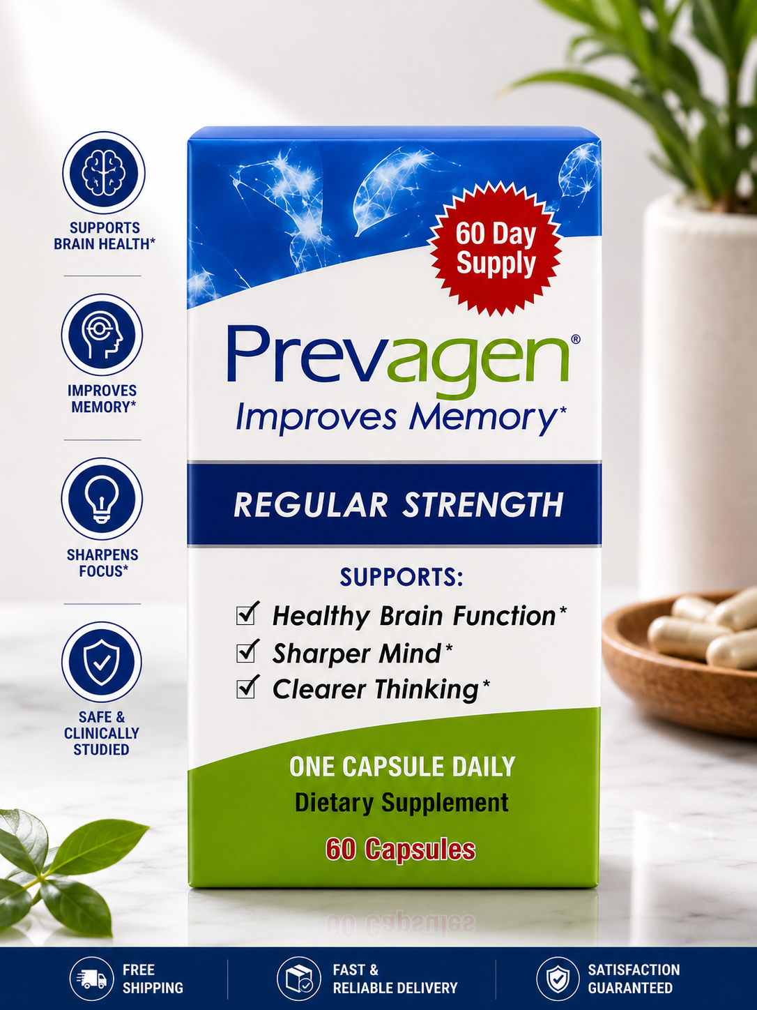 Prevagen Regular Strength 10mg Apoaequorin 60 Capsules