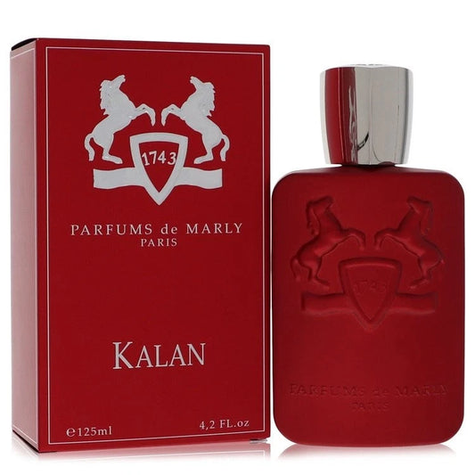 Red Parfums de Marly Paris Kalan perfume bottle and packaging on a white background
