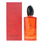 Giorgio Armani Si passion 4cl eau de parfum bottle and its red packaging box, featuring a vibrant orange-red liquid in a clear bottle with a glossy black cap, next to its red box.